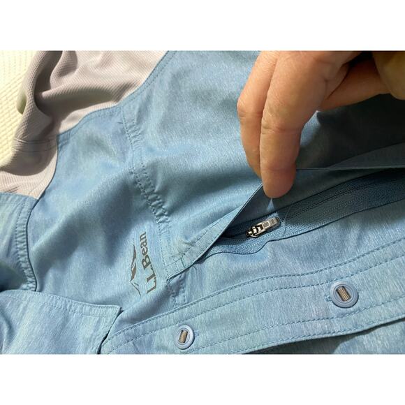 LL Bean Fishing Shirt Men Medium Blue Gray Hybrid Angler Vented Long Sleeve - Picture 7 of 9